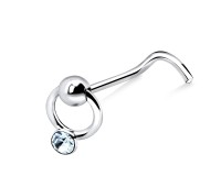 Stone Ring Silver Curved Nose Stud NSKB-40